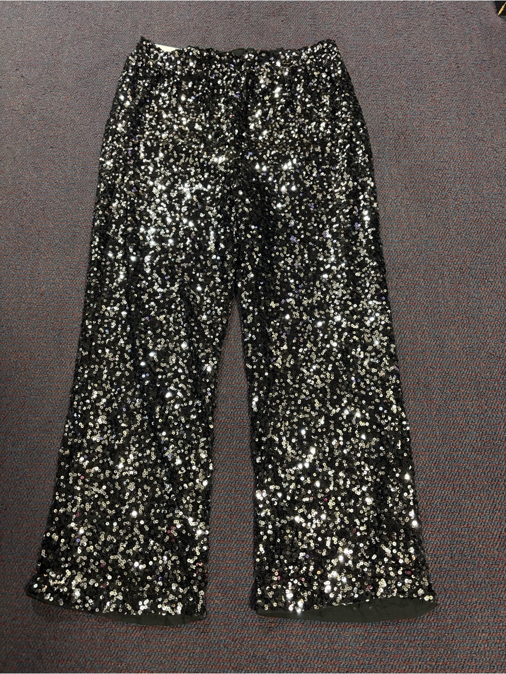 Serra Black Sequin Straight-Leg Pants